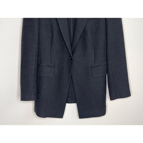 Theory Cotton-Linen Elongated Single Breasted Tuxedo Blazer Black Women's Size 8 - Picture 5 of 9